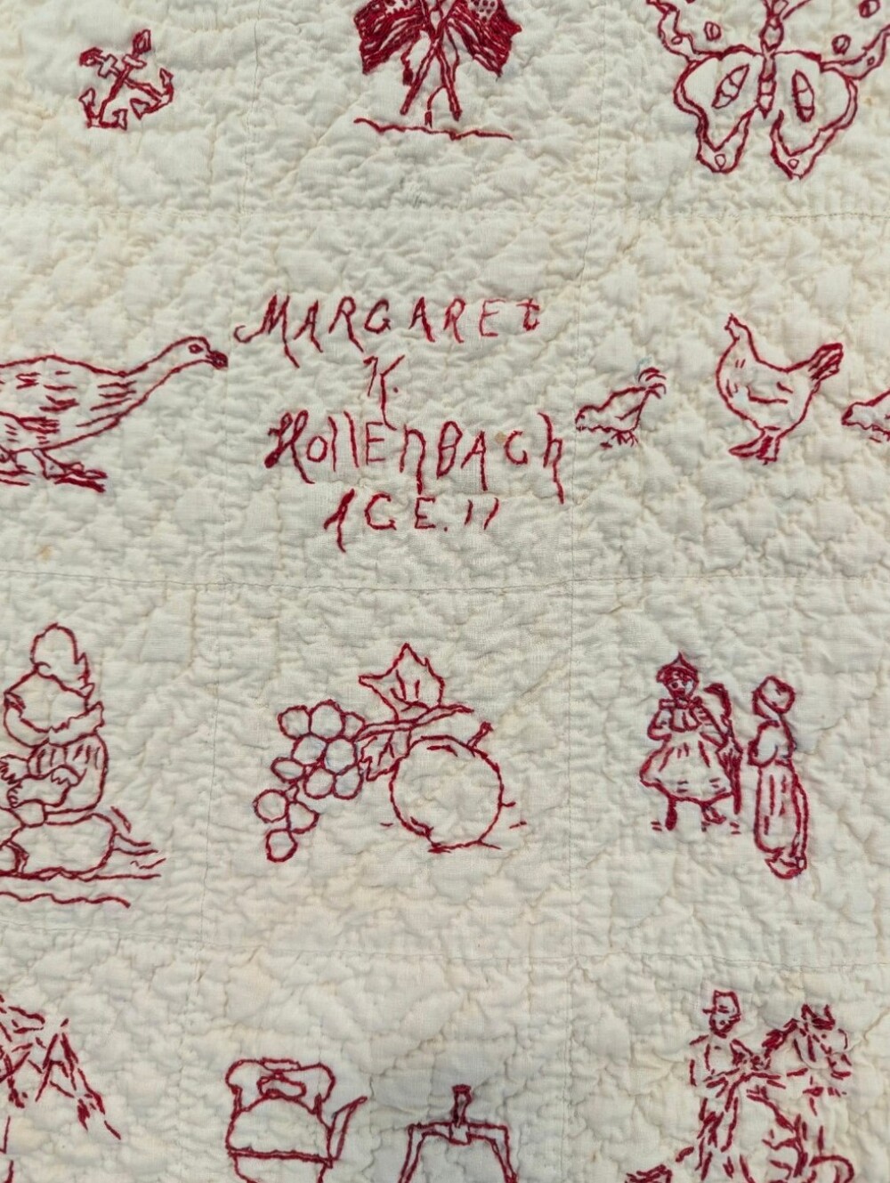 Vintage WWI Armistice Redwork Quilt PEACE 1918 - Picture 4 of 7